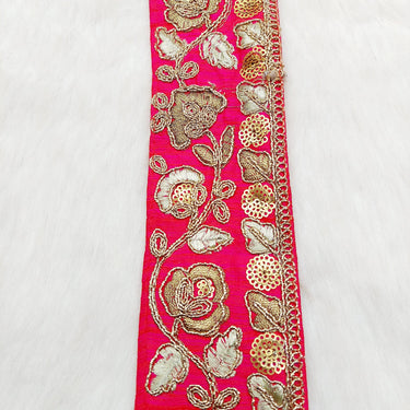 Silk Trim Gold Floral Embroidered Sequins Trim, Decorative Trim, Indian Sari Border